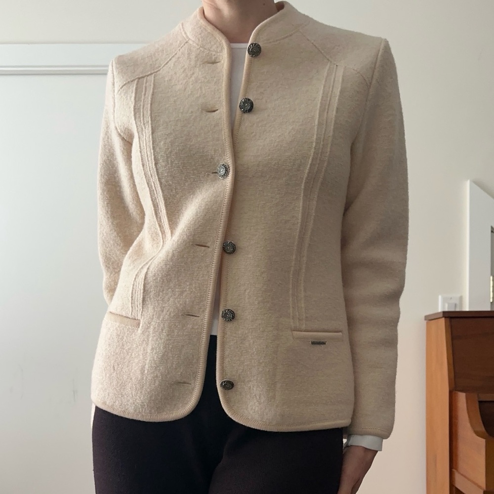 Vintage Geiger 100% boiled wool cardigan jacket in cream / ivory - Picture 4 of 8